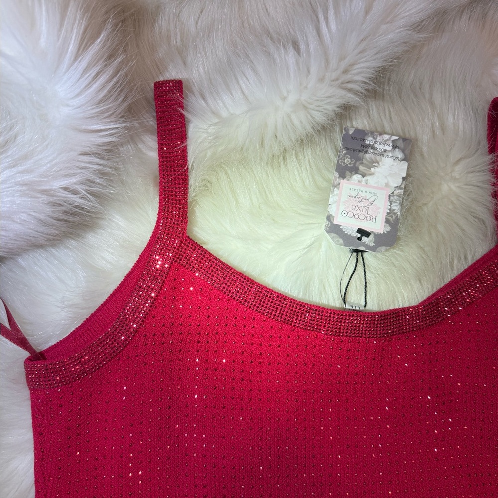 NEW St. John Tank bright Red party holiday evening sparkly crystals Knit S M - Picture 7 of 17